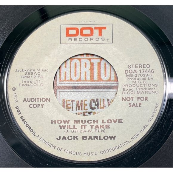 Jack Barlow That's Enough / How Much Love Will it Take 45 Country Promo 1973 Dot - Picture 2 of 6